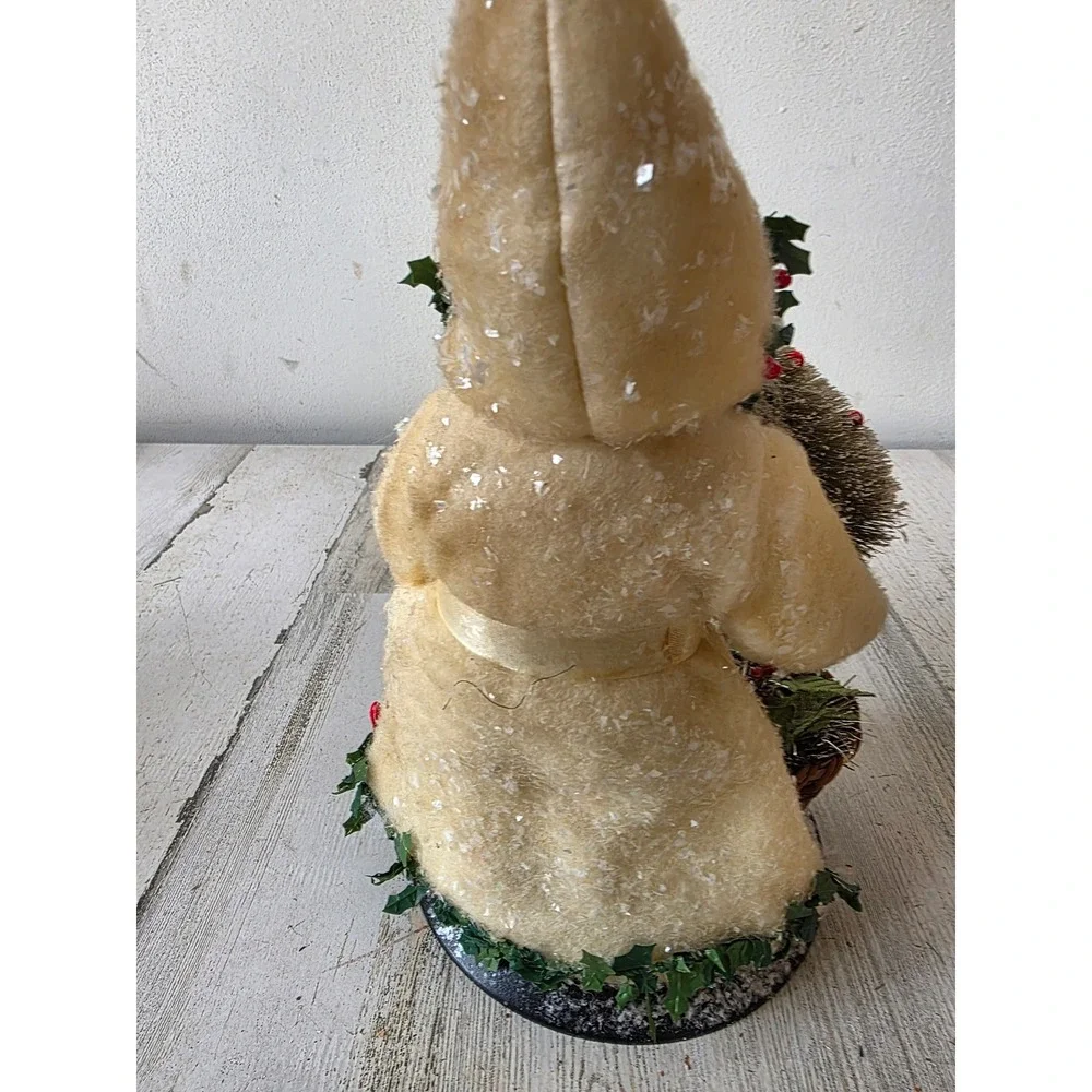 Vintage Victorian glitter Santa tree statue‎ figurine basket shabby chic
